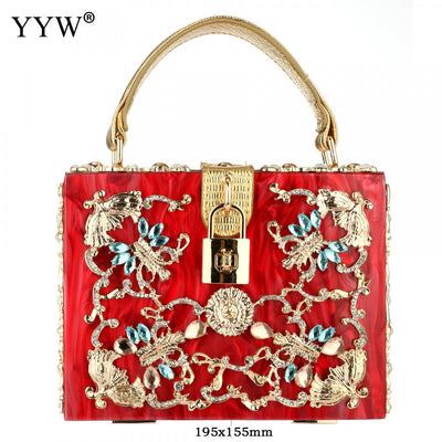 Acrylic Handbags Women 2022 Fashion Flower Shoulder Bags Evening Party